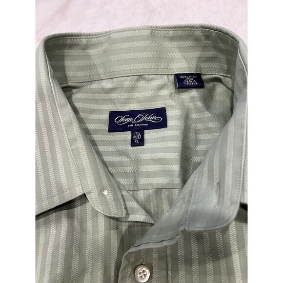 Sean John Shirt XL Mens Button Down Mint Green Business satin Stripe Flip Cuff - Picture 3 of 6